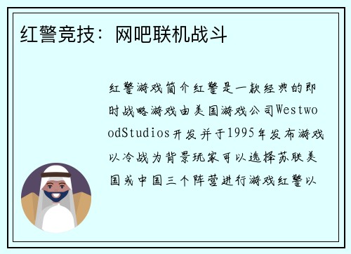 红警竞技:网吧联机战斗